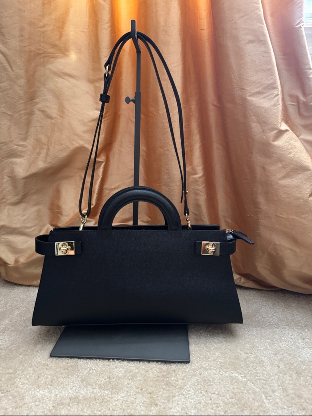 Structured Black Shoulder Bag with Gold-Tone Hardware